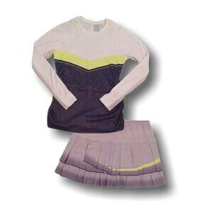LUCKY IN LOVE tennis set NAVY WHITE NEON long sleeve UV top & skirt SIZE SM/MED